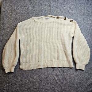 Madewell Cream Sweater with Shoulder Button Detail - Size XL Merino Wool